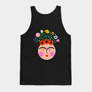 Cute colorful summer flowers Frida kahlo portrait mexican feminist painter viva la vida Tank Top